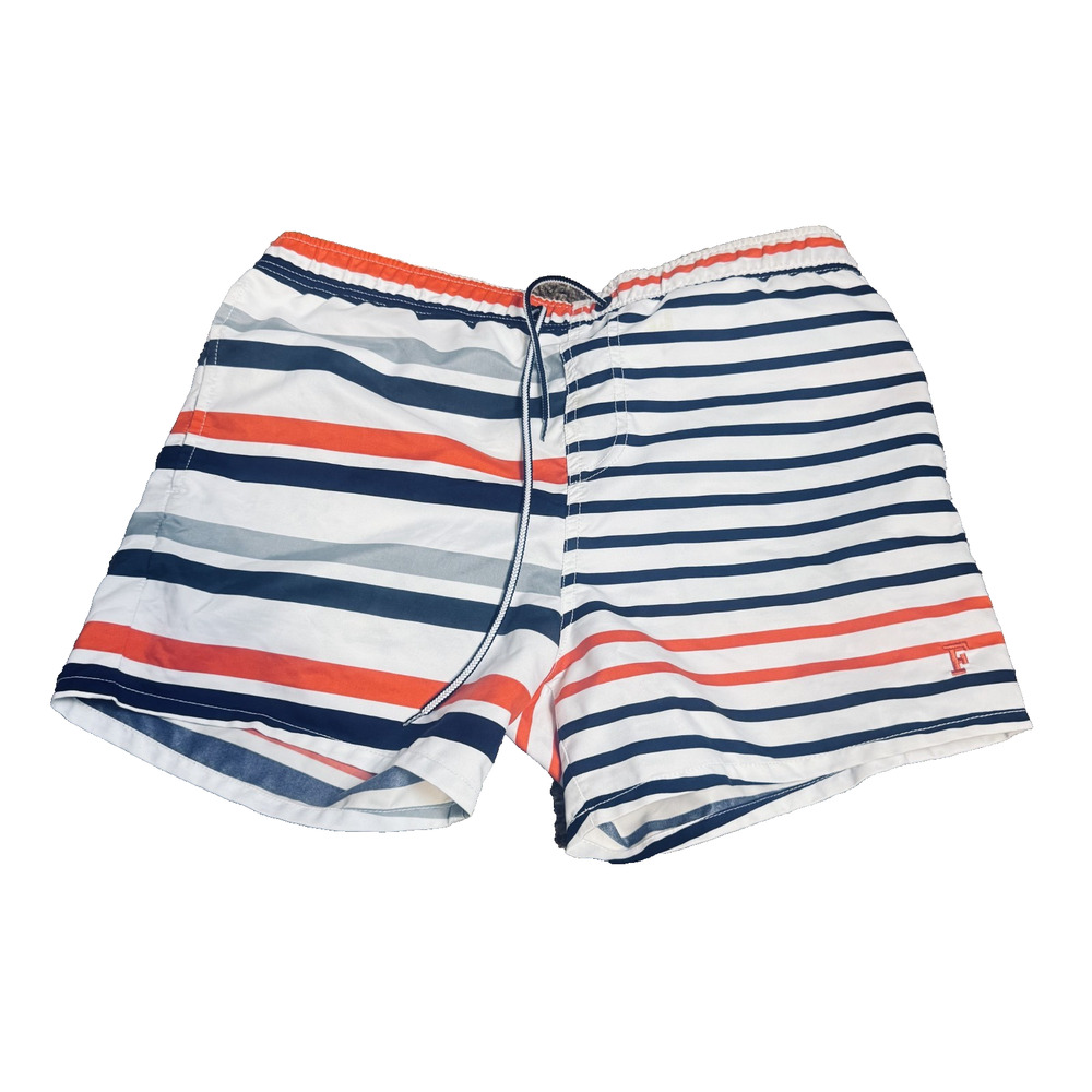 FRENCH CONNECTION Swim Shorts striped Mens M navy blue orange board shorts lined